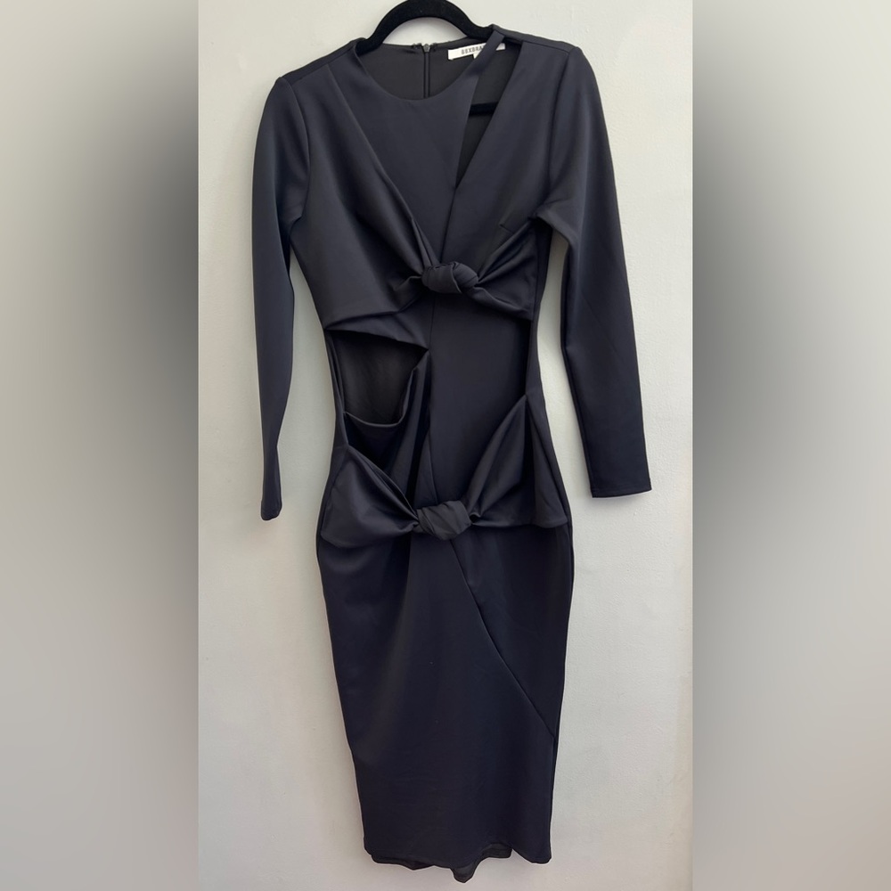 BBXBrand Knot Cut Out Mesh Dress Black, Size Large